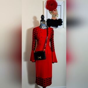 Geometric Red & Black Stretch Skirt Dress